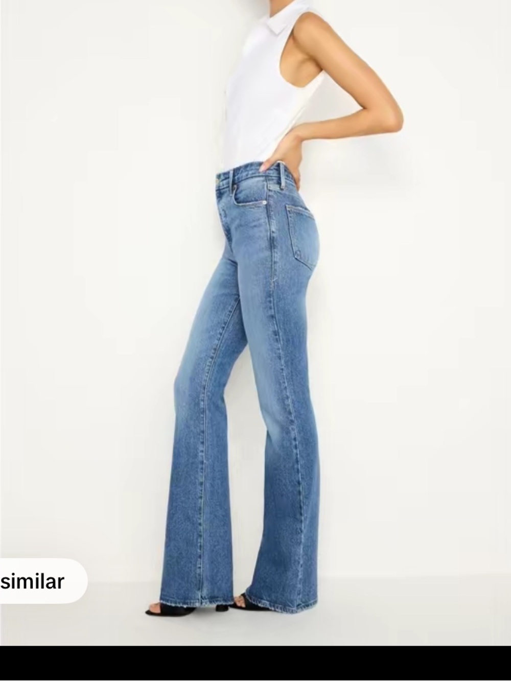 Good American Classic High-Rise Flare Jeans in Light Blue